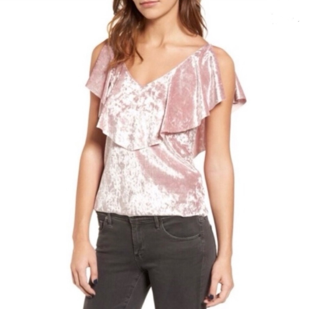 Chelsea28 Velvet Ruffle Pink Cami Top